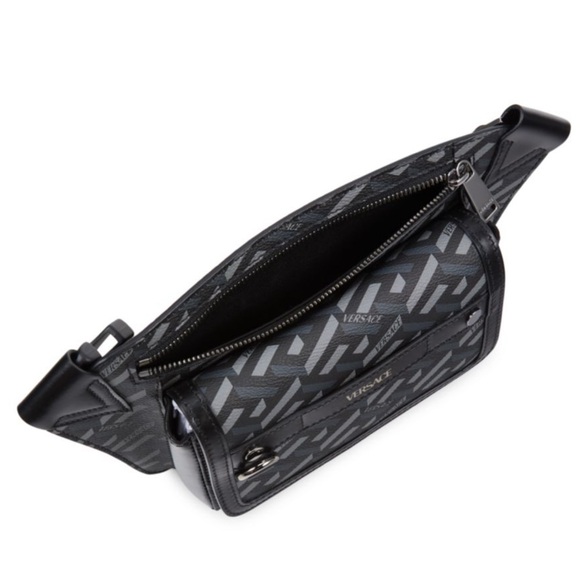 Versace unisex la Greca leather logo monogram all over sling or belt bag NEW - Picture 3 of 11